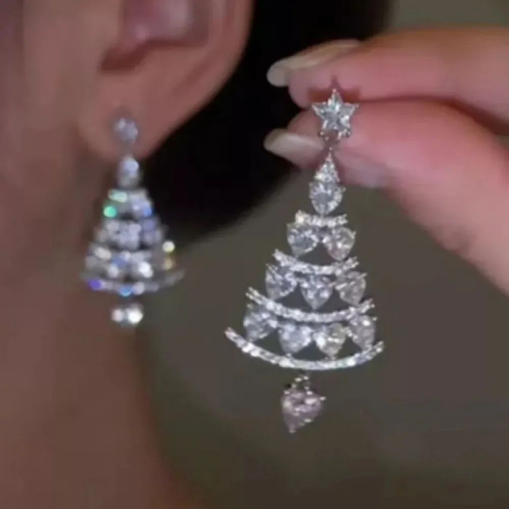 Sparkling Rhinestone Christmas Tree Earrings
